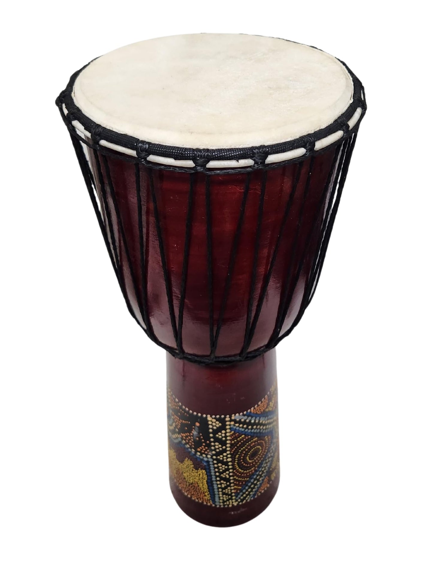 20" DJEMBE DRUM BONGO HAND CARVED AFRICAN ABORIGINAL DOT ART DESIGN