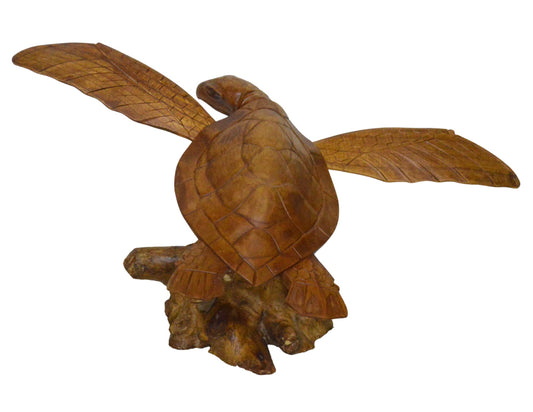 WorldBazzar Hand Carved Mahogany SEA Turtle ON Coral Log Drift Wood