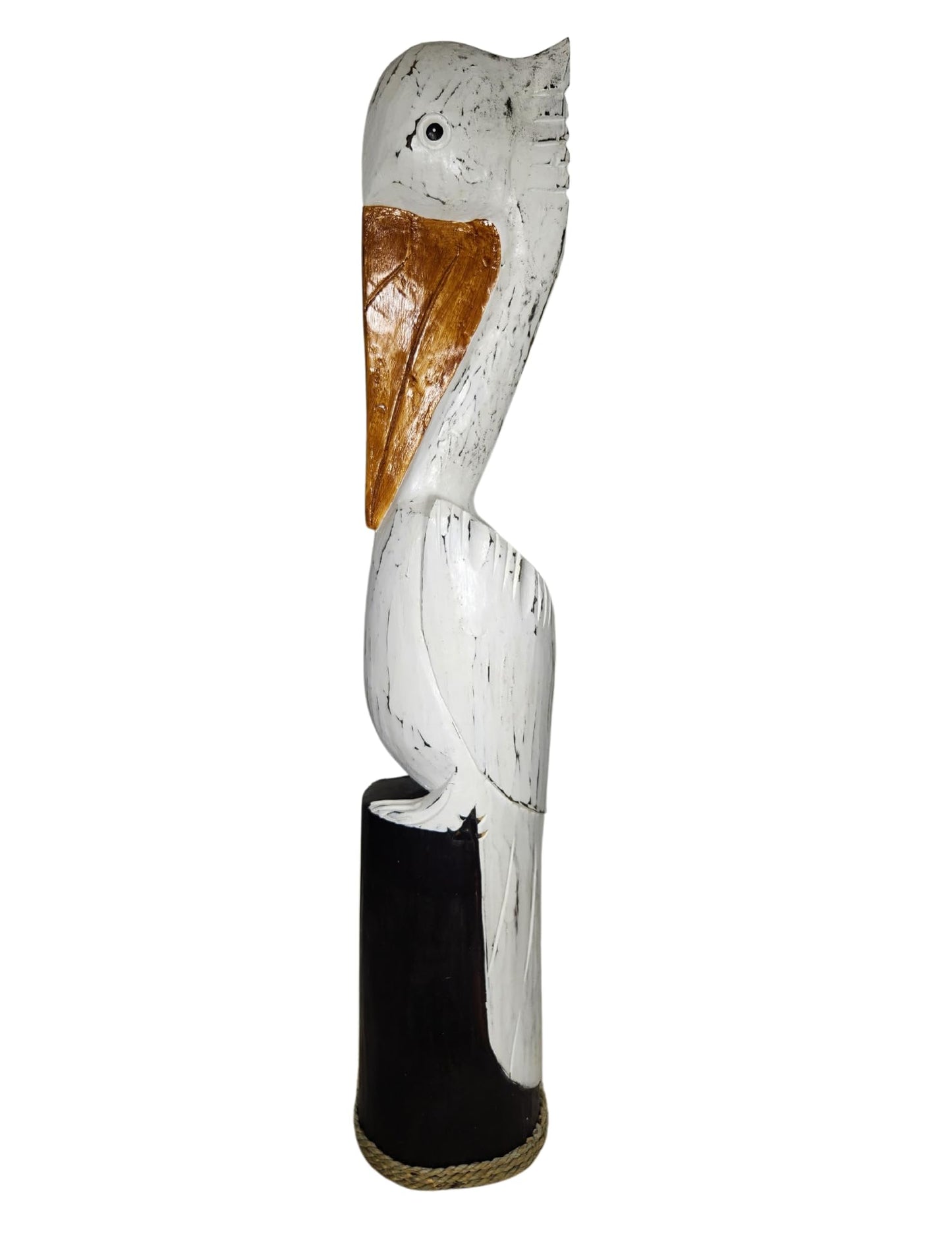 Huge 3 FT Hand Carved Sculpture Statue White Pelican ON Wood Piling, Tropical Nautical Decor
