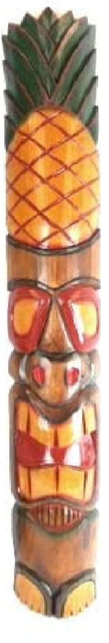 WorldBazzar 40 HAND CARVED WELCOME PINEAPPLE POLYNESIAN HAWAIIAN TIKI STYLE MASK Brown Pink White Red Yellow Orange