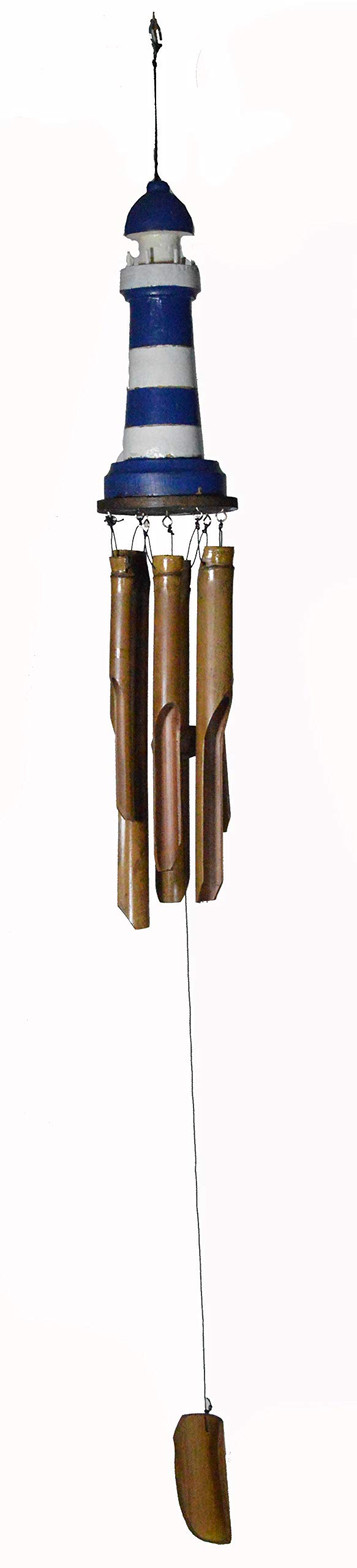 WorldBazzar Nautical Hand Carved Bamboo Wood Light House Wind Chime Lighthouse