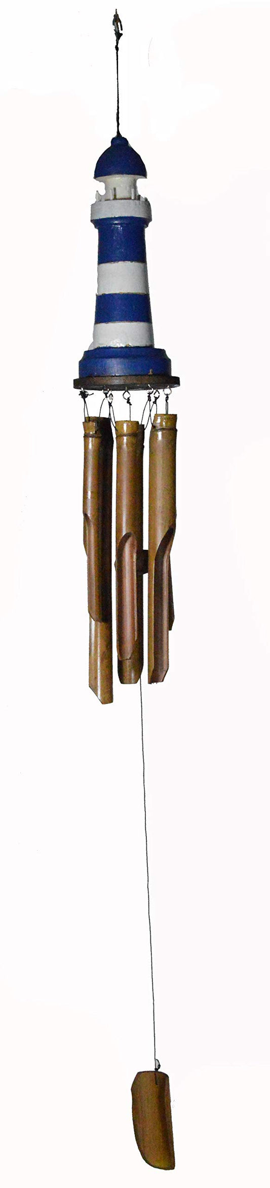 WorldBazzar Nautical Hand Carved Bamboo Wood Light House Wind Chime Lighthouse