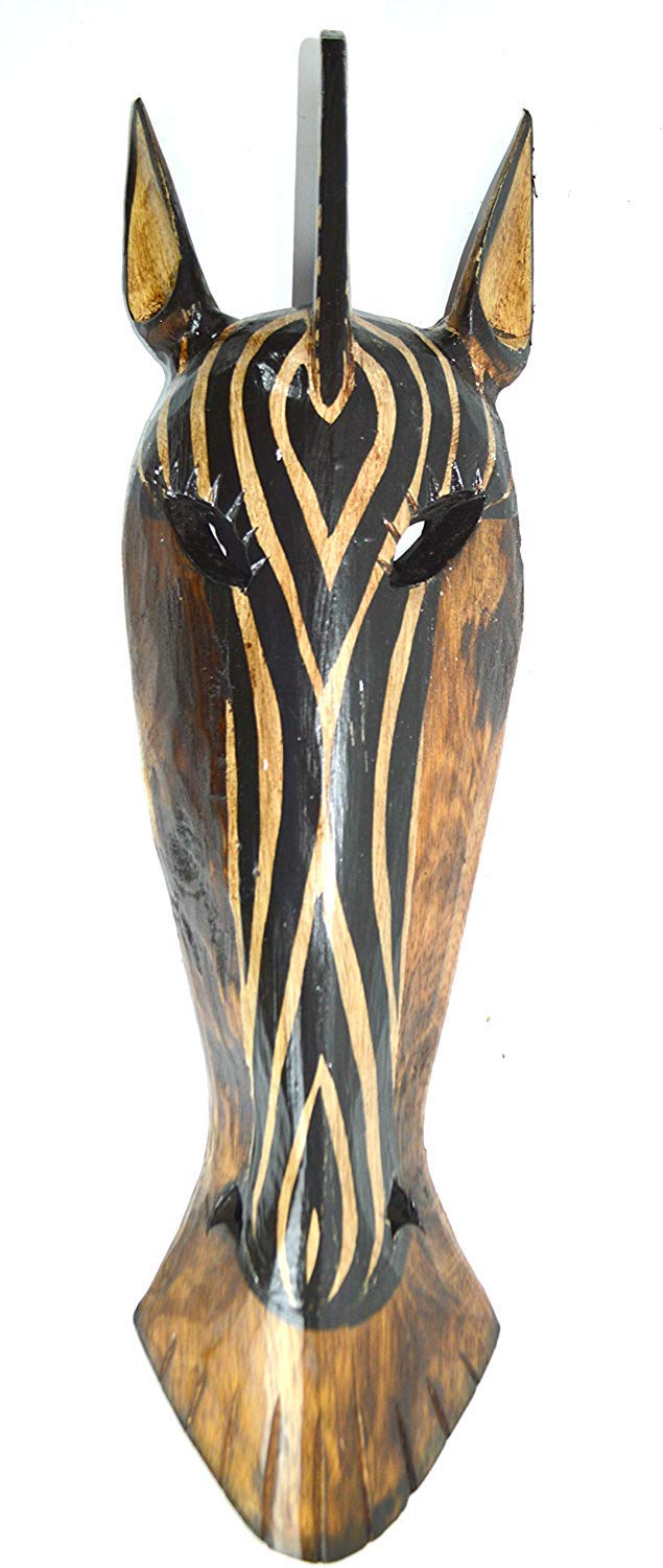 20" Pair of Giraffe and Zebra Hand Carved Tribal Head Masks