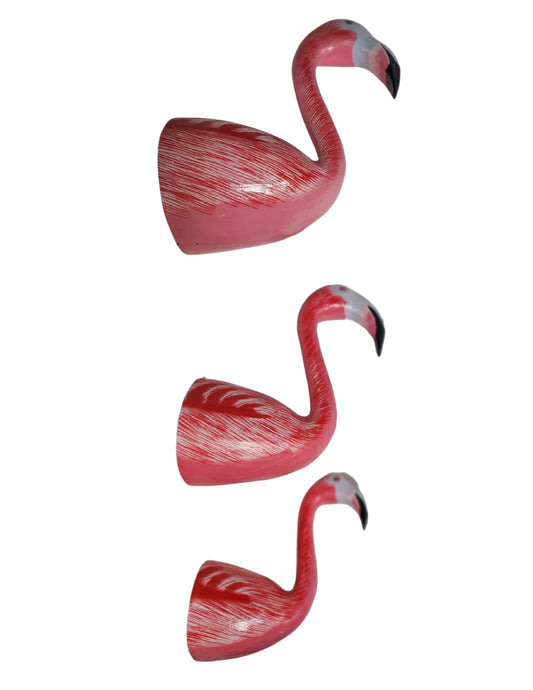 Wall Art Set 3 Pink Flamingo Statue Sculpture Tropical Island Decor Hand Painted Carved Wood Meditating Yoga