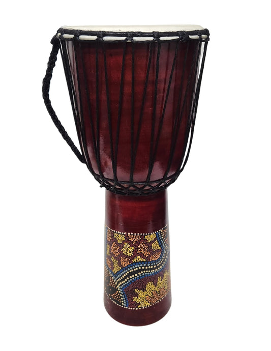 20" DJEMBE DRUM BONGO HAND CARVED AFRICAN ABORIGINAL DOT ART DESIGN