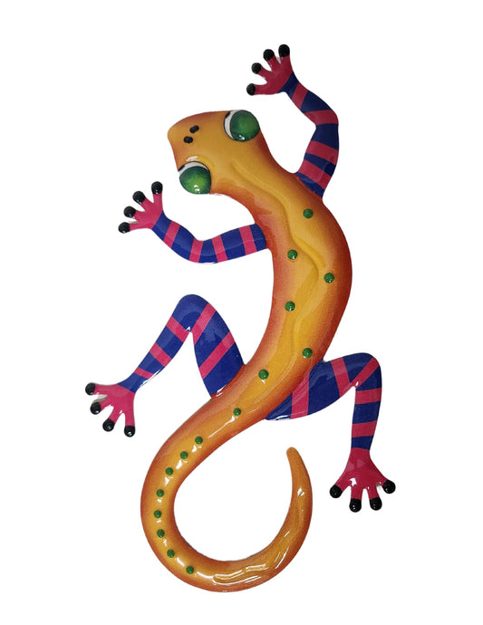 WorldBazzar 12" Beautiful Unique COLORFUL Gecko Lizard Metal Garden Lanai Tropical Island Wall Art