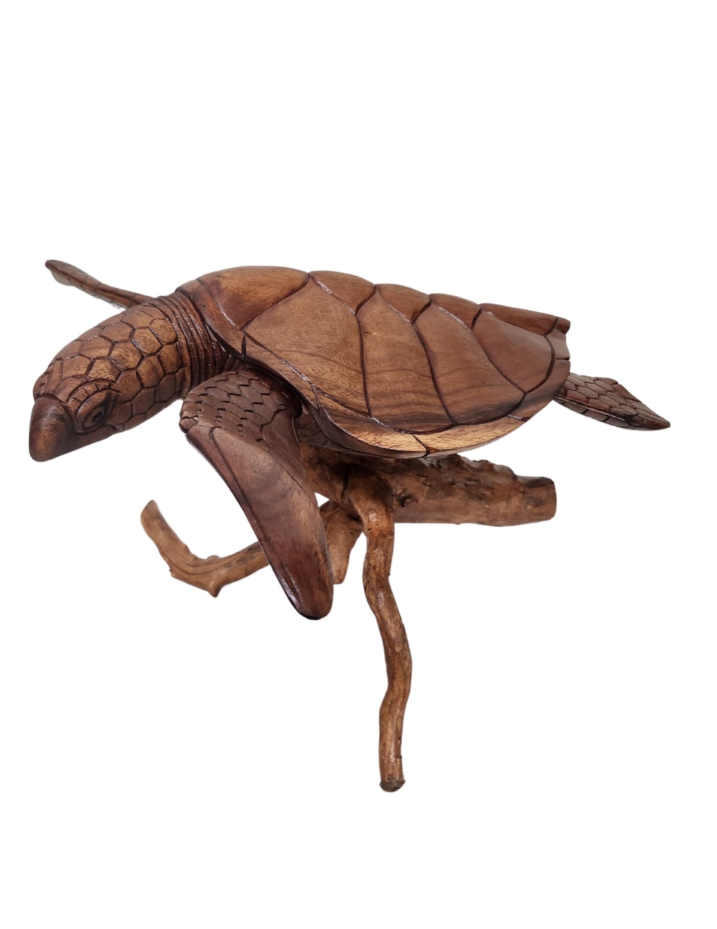 WorldBazzar Beautiful Extra Large Huge Hand Carved Wood Turtle Ocean Coral Statue One of Kind,Brown