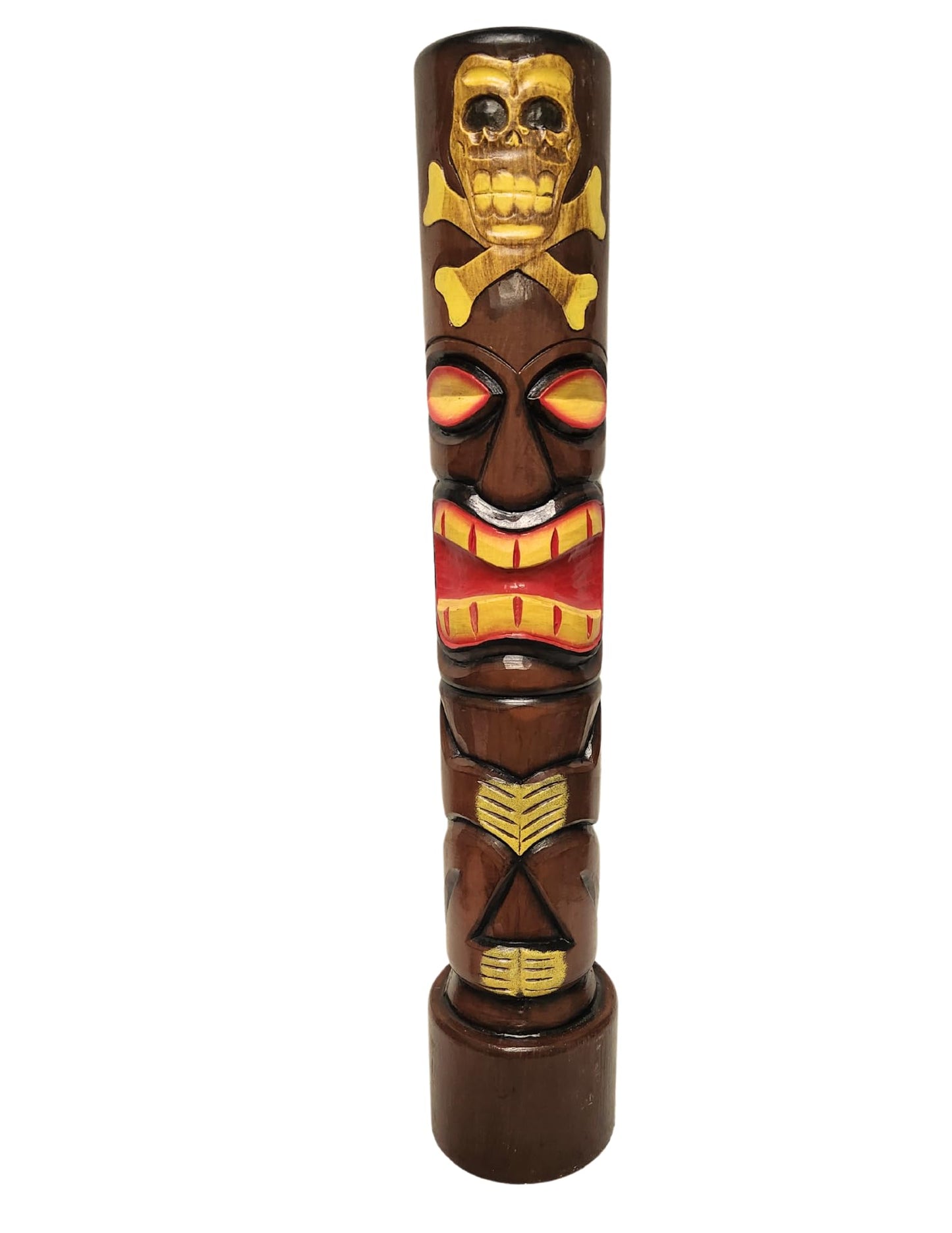 WorldBazzar Hand Carved Wood 40" Tall Tiki Totem Pole Carved Design Skull and Cross Bone