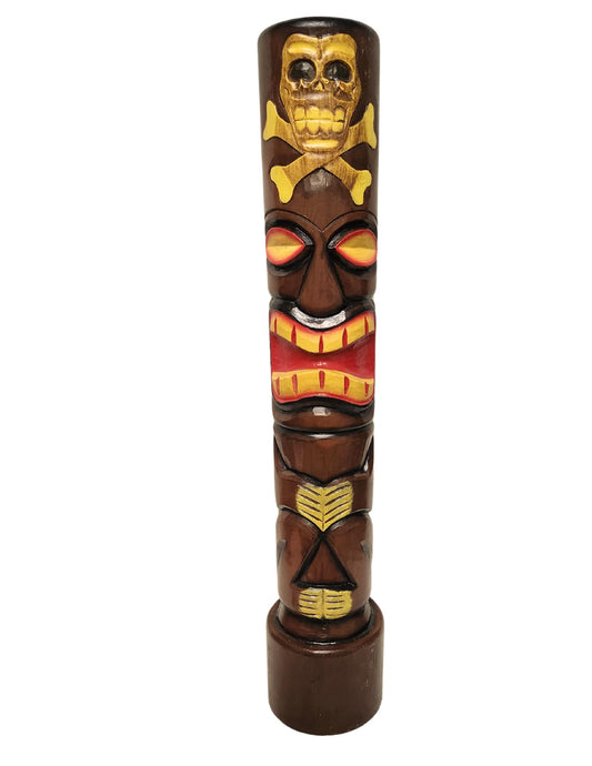 WorldBazzar Hand Carved Wood 40" Tall Tiki Totem Pole Carved Design Skull and Cross Bone
