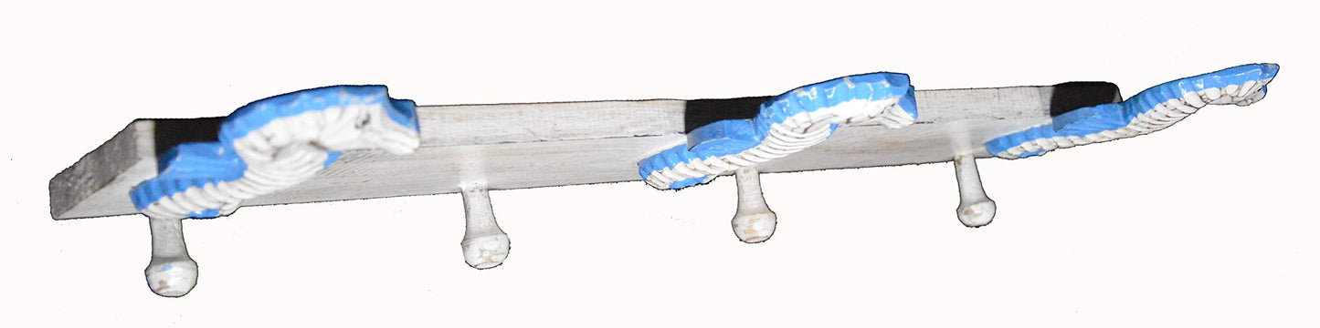 Hand Carved SEAHORSES SEA towels beach Hanger Holder Surfboard Wooden Wall Hanging Art Sign Tiki Bar