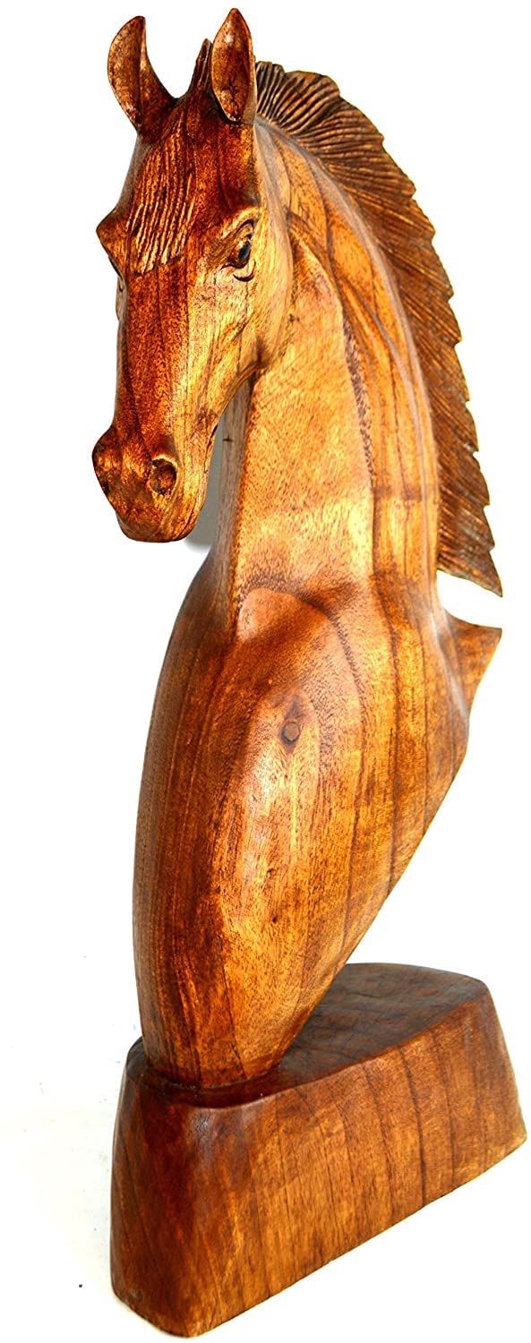 WorldBazzar Huge 20" Hand Carved Mahogany Horse Head Bust Western Statue
