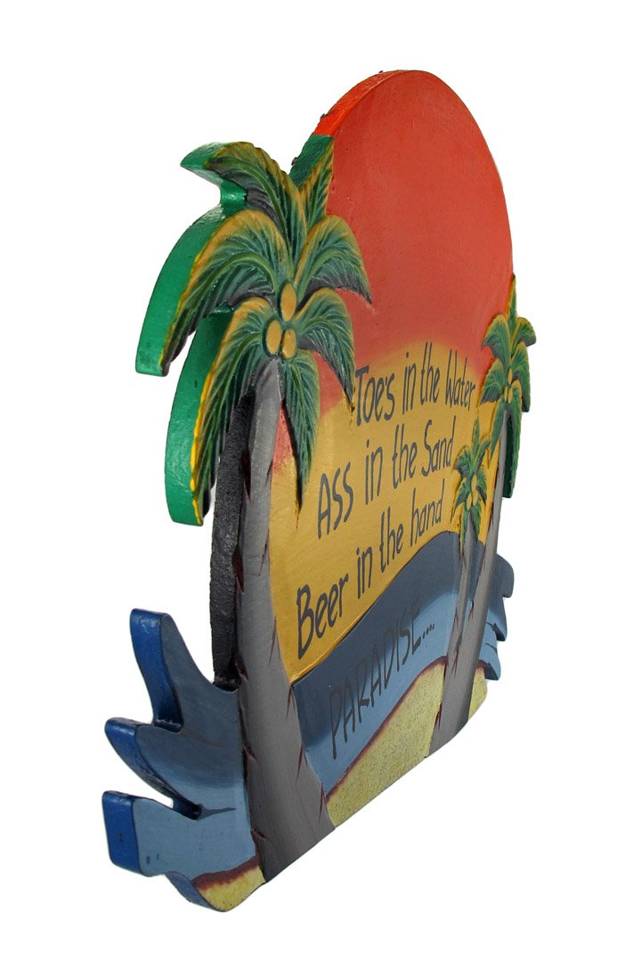 Orange `Toes in the Water` Palm Tree Paradise Wall Plaque
