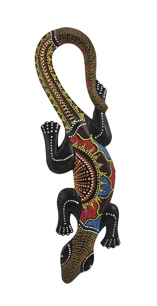 Beautiful Unique Hand Carved Wooden Aboriginal Dot Paint Gecko Lizard Tropical Island Wall Art 20"