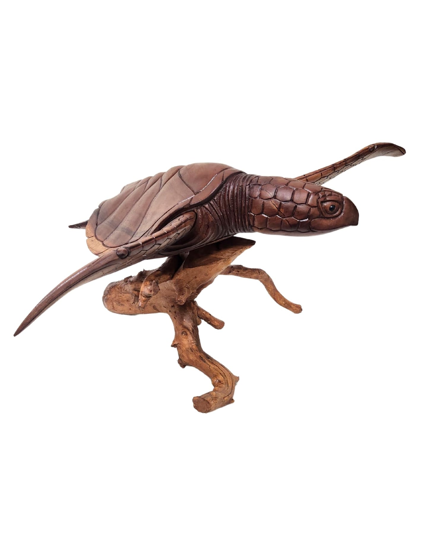 WorldBazzar Beautiful Extra Large Huge Hand Carved Wood Turtle Ocean Coral Statue One of Kind,Brown