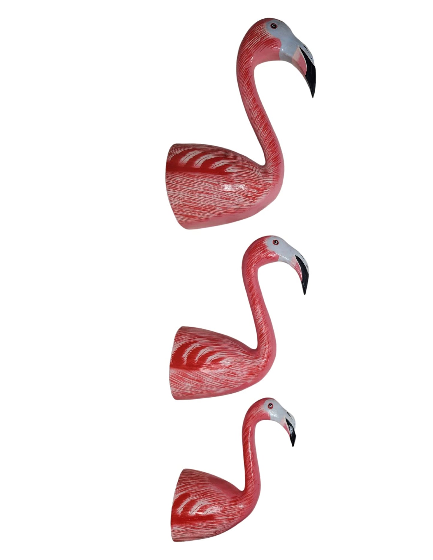 Wall Art Set 3 Pink Flamingo Statue Sculpture Tropical Island Decor Hand Painted Carved Wood Meditating Yoga
