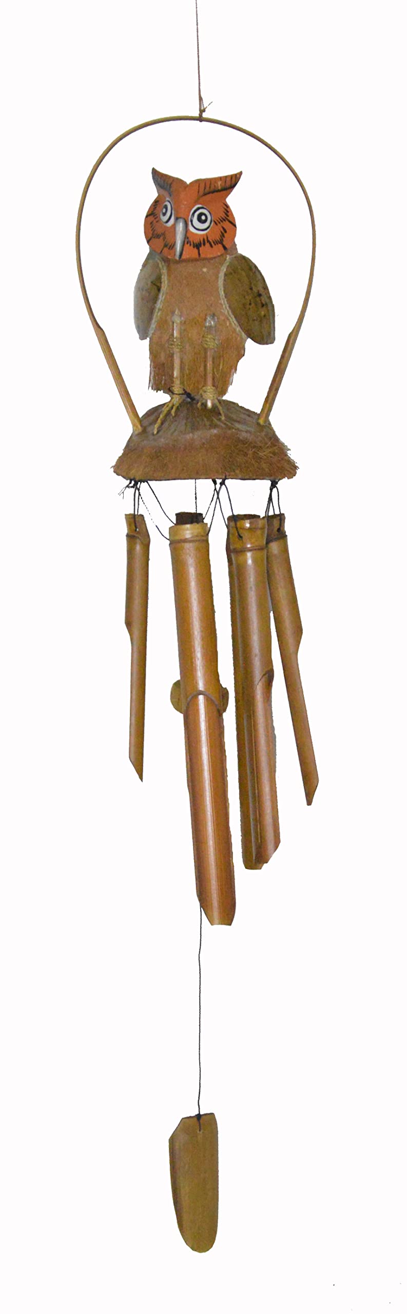 Hand Carved Large Beautiful Bamboo Wood OWL Wind Chime