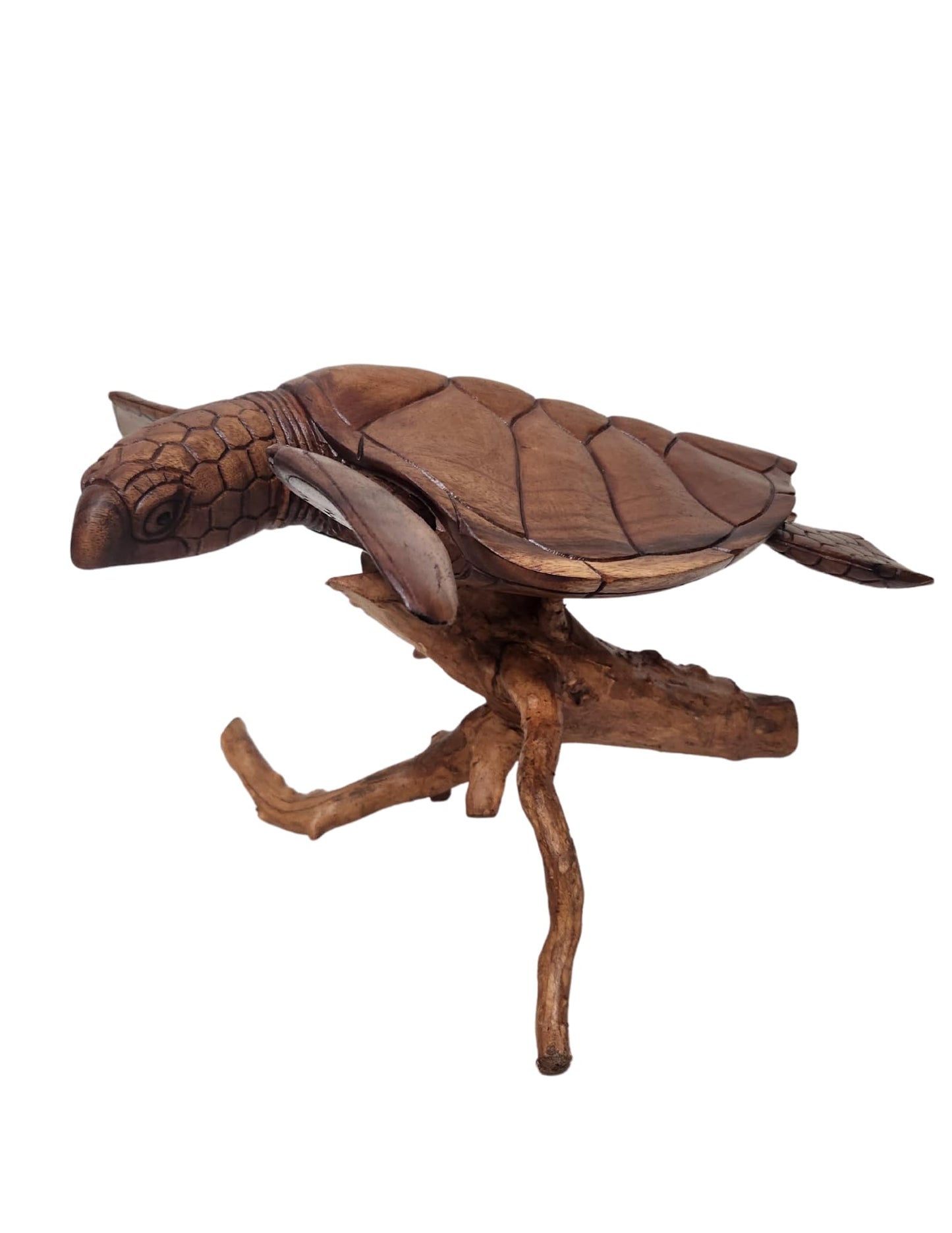 WorldBazzar Beautiful Extra Large Huge Hand Carved Wood Turtle Ocean Coral Statue One of Kind,Brown