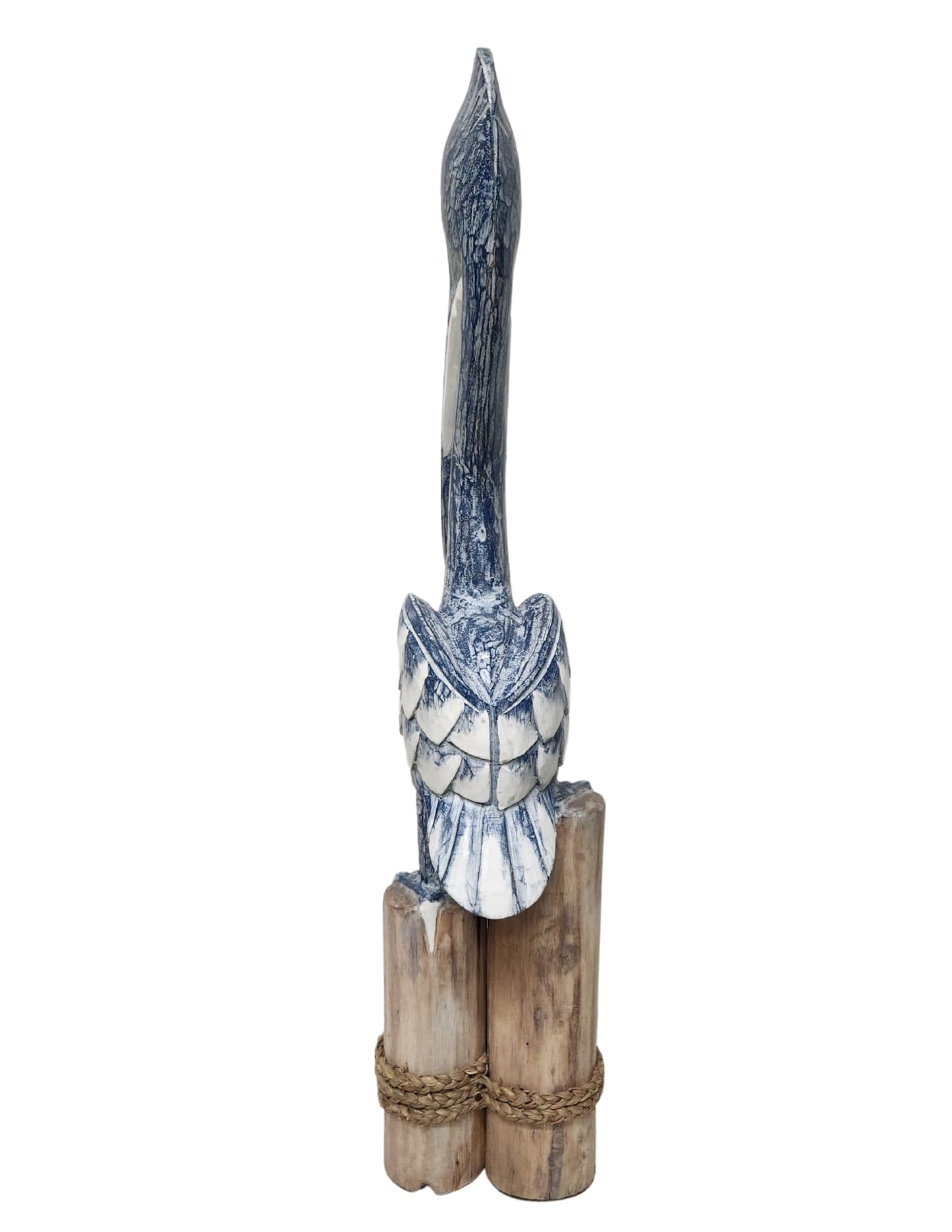 3FT Tall Three Post Blue White WASH Hand Carved Nautical Wood Pelican Statue Carving Sculpture Art 40 in