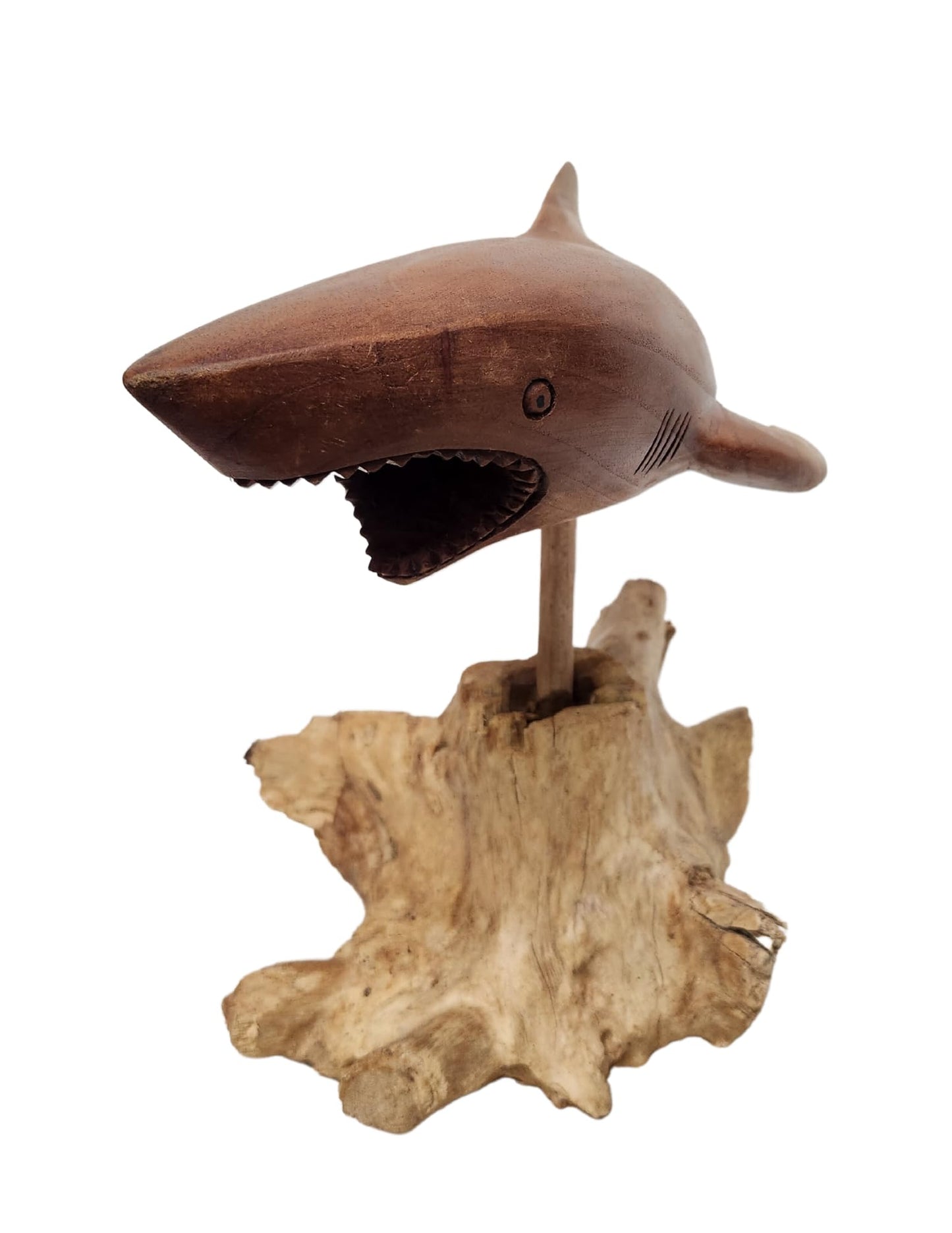 Shark LG Hand Carved Wood MACO Shark on Wood Coral Stand Nautical Ocean Decor