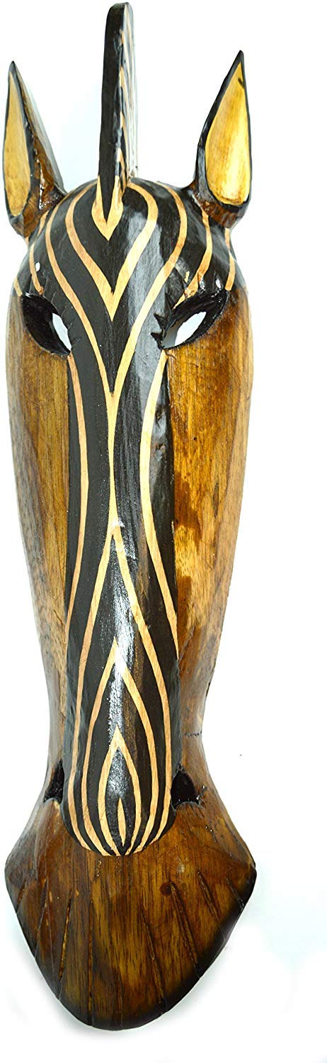 20" Pair of Giraffe and Zebra Hand Carved Tribal Head Masks