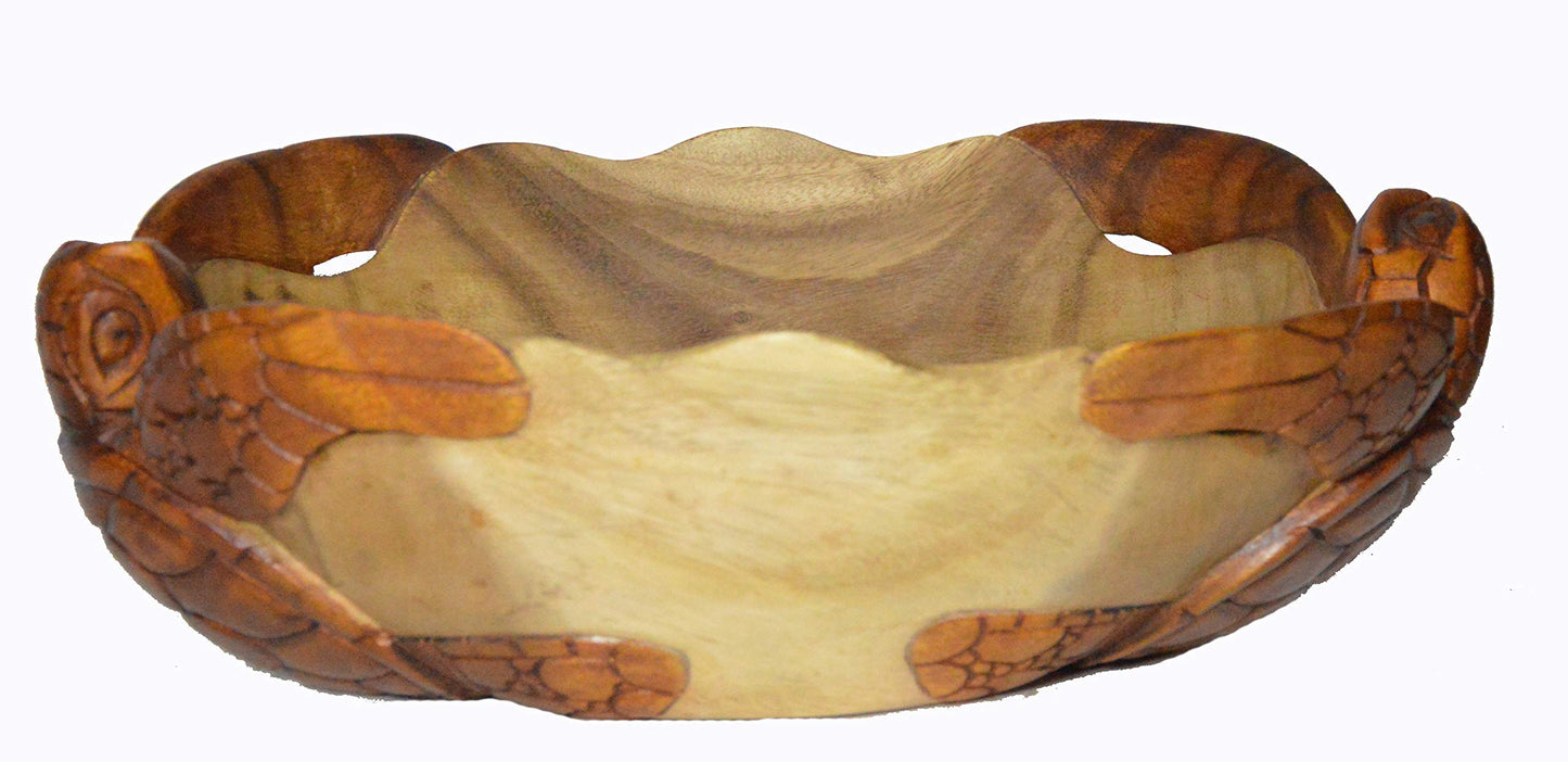 Huge Hand Carved Two Tone Mahogany Wood Nautical TwoTurtles on Bowl