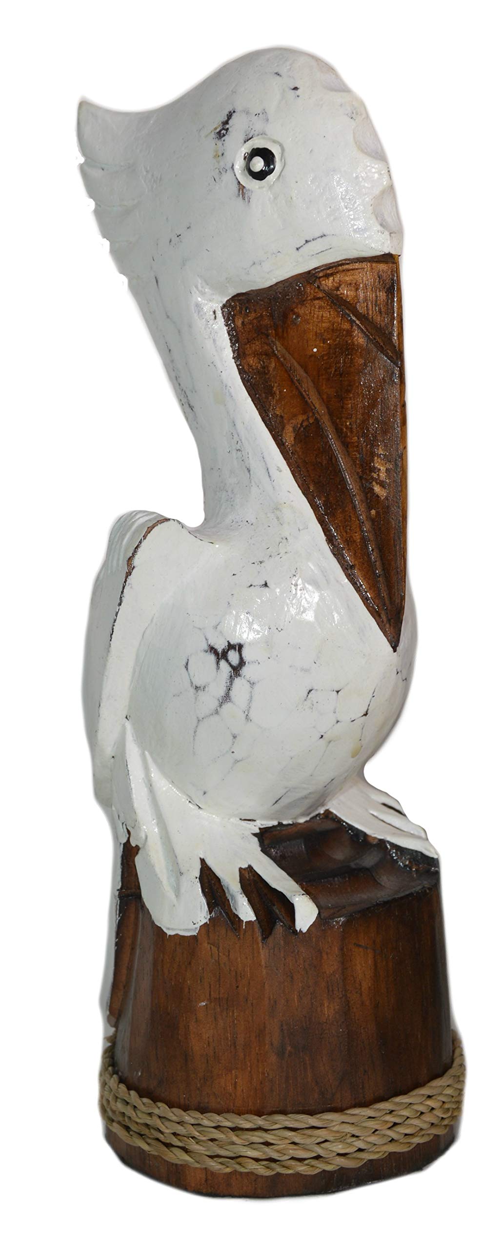 WorldBazzar 10" Hand Carved Nautical Wooden White Pelican Statue Rustic Cottage Art