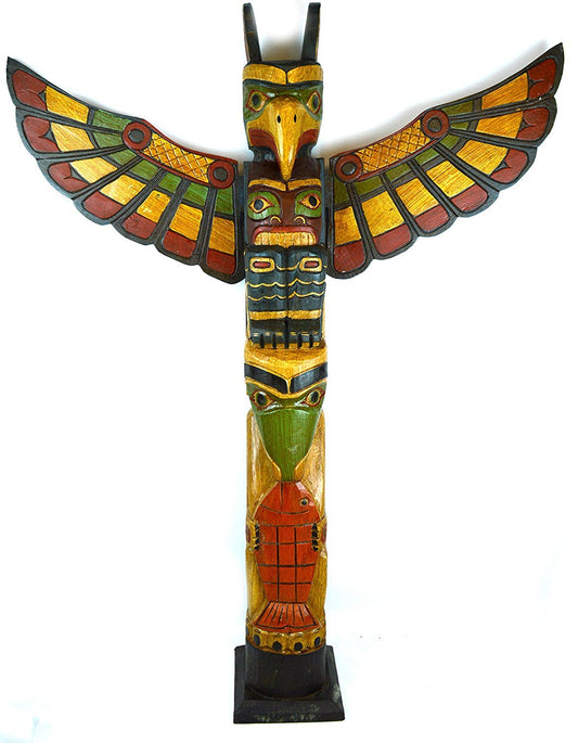 WorldBazzar Cracked Scratch and DENT Tall 3 Foot Tall Northwest Coast Style Wooden Eagle with Fish Totem Pole