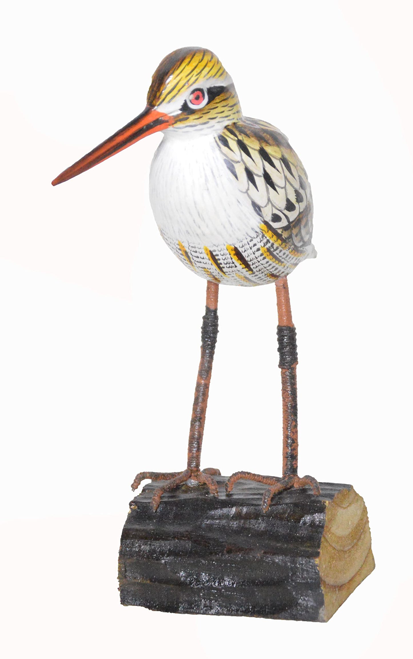 WorldBazzar 8 Hand Carved Painted Wood Carving SHOREBIRD Sandpiper Bird Decoy Vintage Style Blue Red Brown Green Yellow White Pink Black Medium