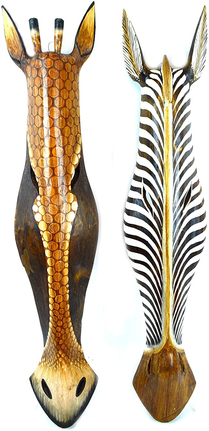 WorldBazzar HUGE African Zebra and Giraffe Mask Extra Large Jungle Art 32"