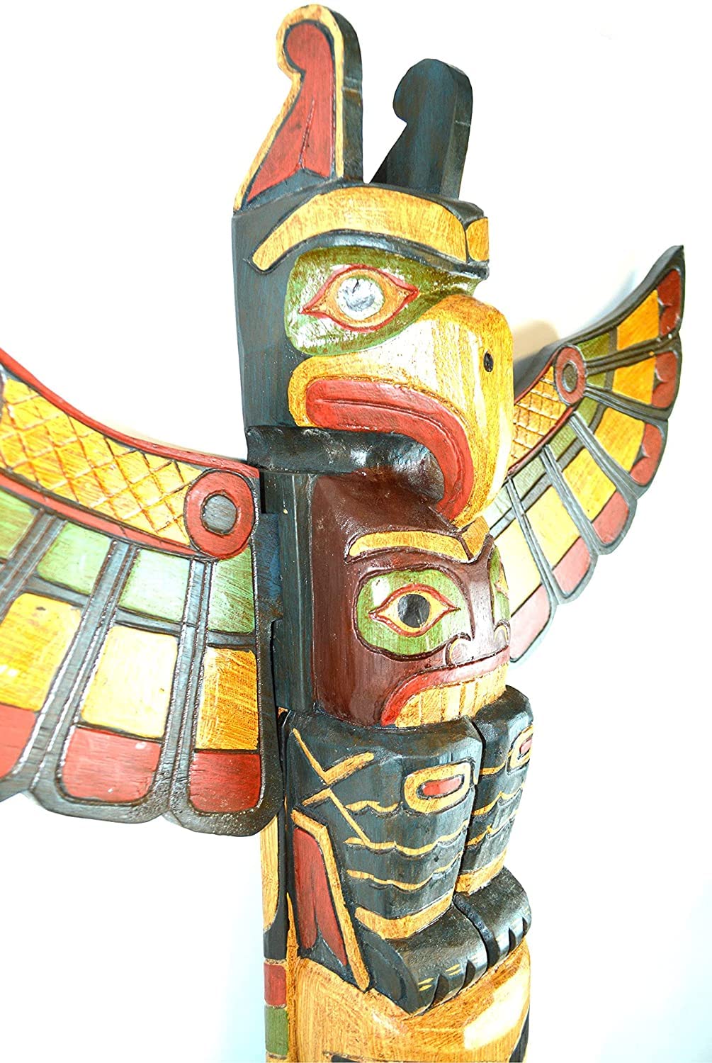 Extra Tall 3 Foot Tall Northwest Coast Style Wooden Eagle with Fish Totem Pole