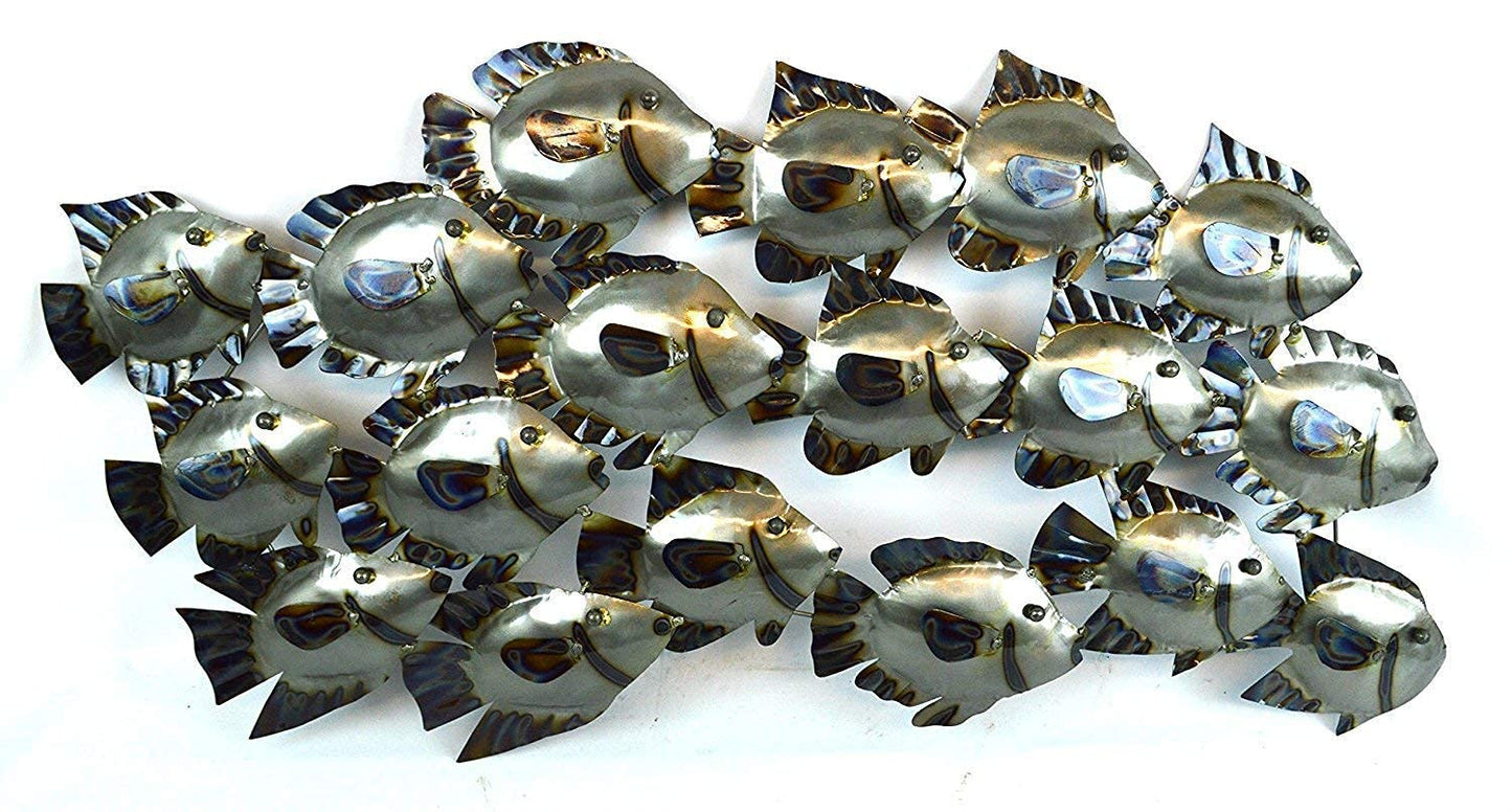 BEAUTIFUL UNIQUE silver NAUTICAL SCHOOL OF FISH METAL WALL ART