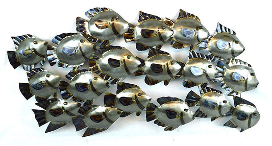 BEAUTIFUL UNIQUE silver NAUTICAL SCHOOL OF FISH METAL WALL ART