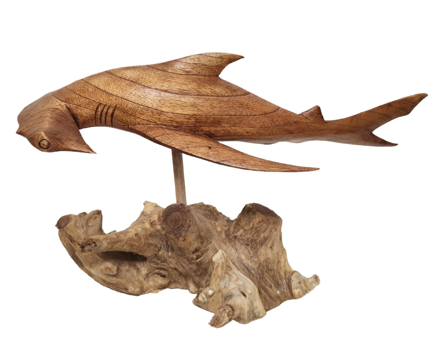 WorldBazzar Hand Carved Mahogany Hammerhead Ocean Shark On Coral Table Art