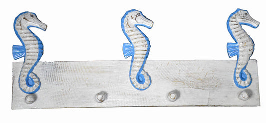 Hand Carved SEAHORSES SEA towels beach Hanger Holder Surfboard Wooden Wall Hanging Art Sign Tiki Bar
