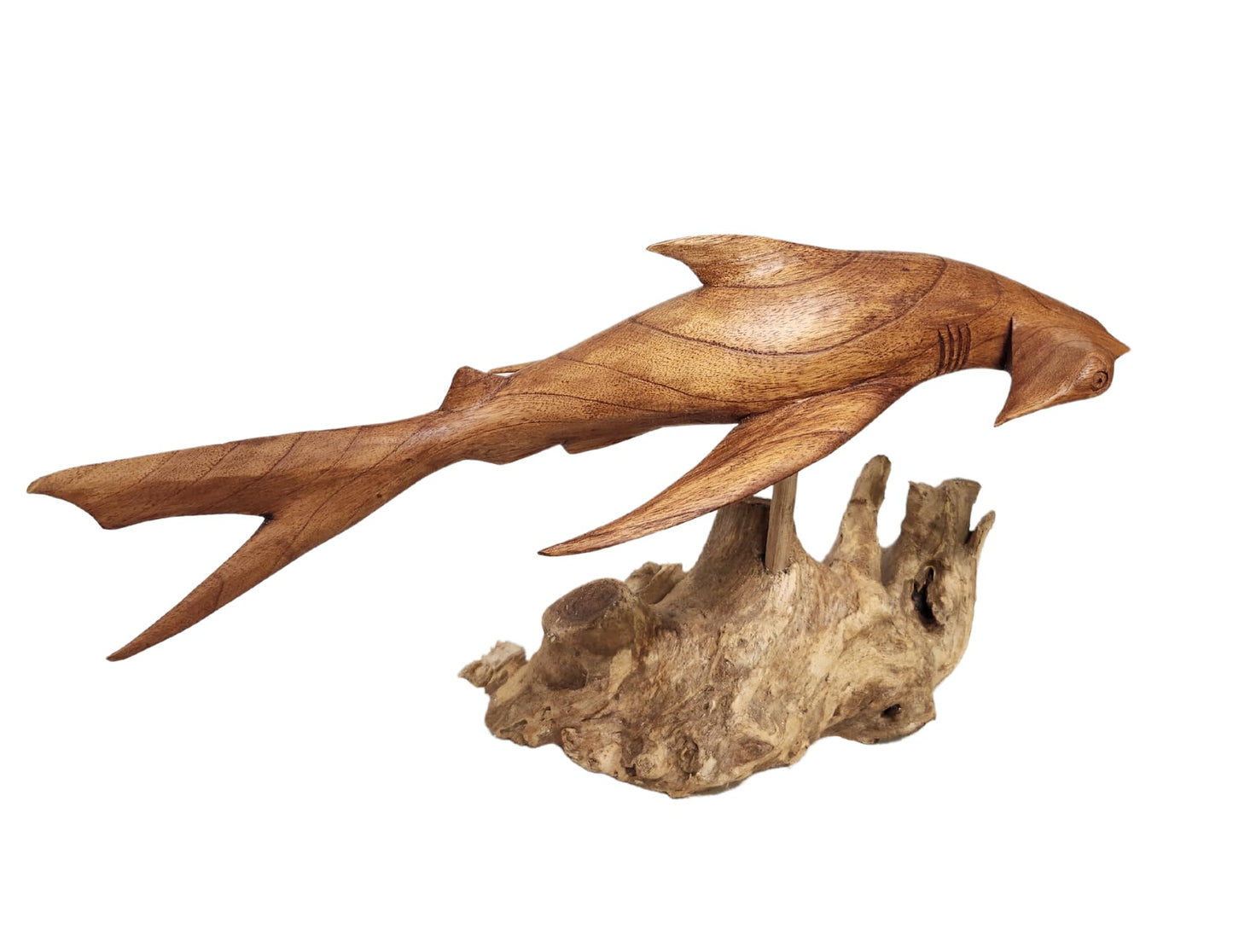 WorldBazzar Hand Carved Mahogany Hammerhead Ocean Shark On Coral Table Art