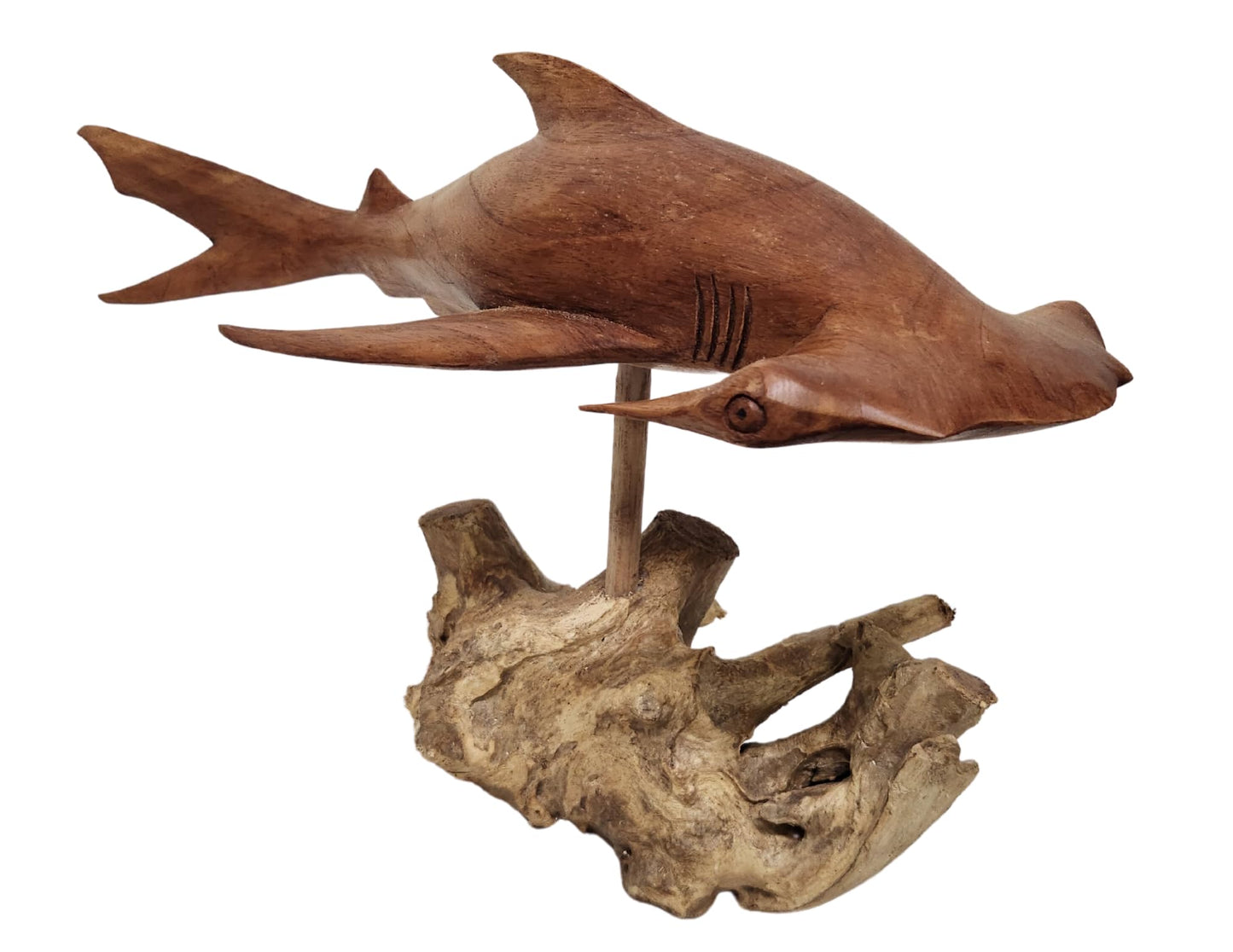 WorldBazzar Hand Carved Mahogany Hammerhead Ocean Shark On Coral Table Art