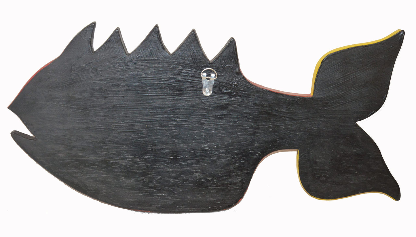 WorldBazzar BEAUTIFUL UNIQUE BLUE HANDMADE WOODEN FISH hanging wall art HAND CARVED STATUE SCULPTURE
