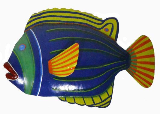 WorldBazzar Blue with Green Stripe Beautiful Unique Fish Metal Hanging Wall Art