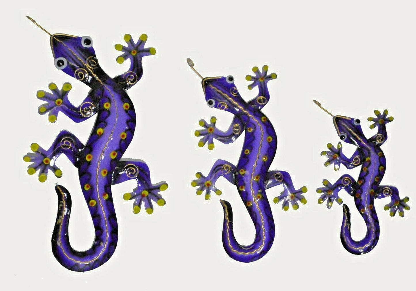 Beautiful Unique Set of 3 PURPLE Geckos Lizard Metal Tropical Island Wall Art