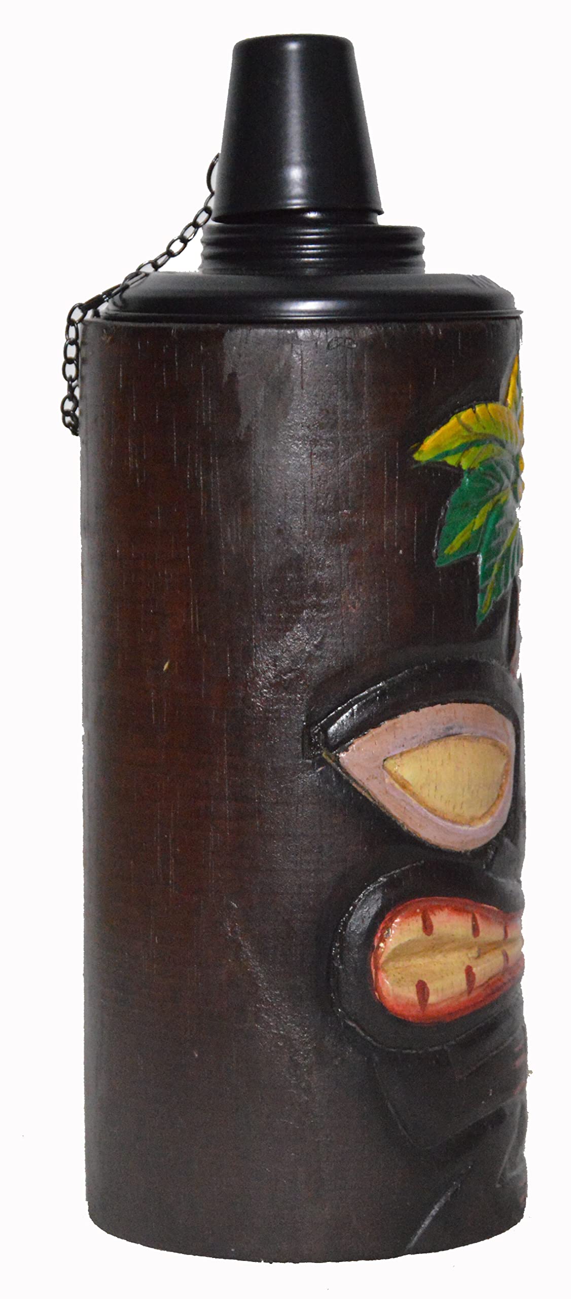 WorldBazzar Palm Tree Tiki FACE Torch Table TOP Handmade Totem MASK Tropical Polynesian Hawaiian Sun Design, Brown, Yellow, Black