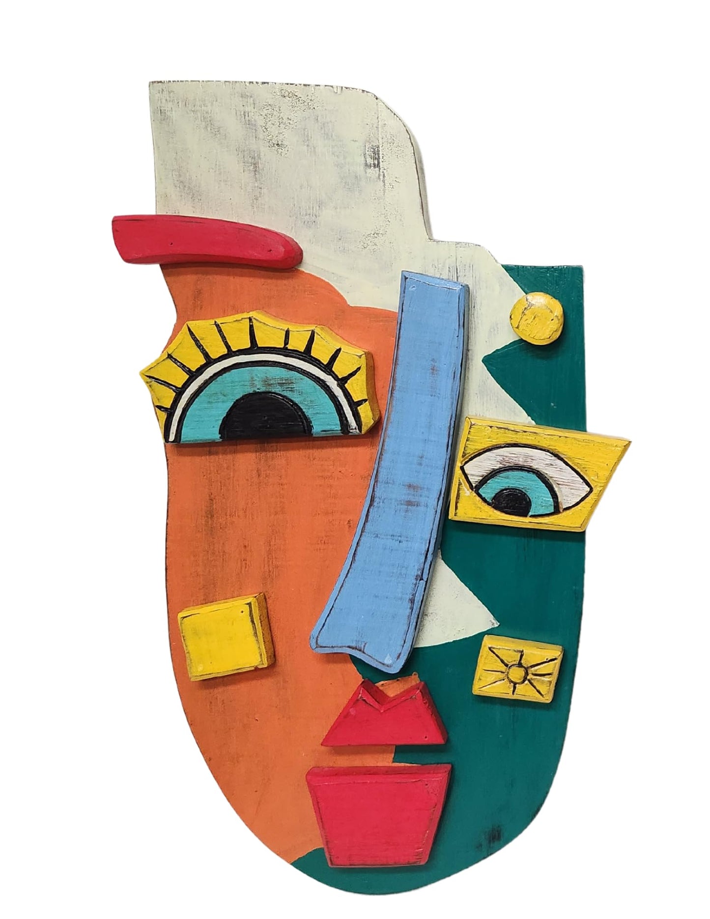 WorldBazzar Abstract MASK African Hand Carved Wooden Tribal Tiki MASK Wall Decor FACE Cubist Picasso