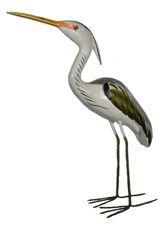WorldBazzar Hand Carved Painted Wood Carving Heron Bird Decoy Vintage Style