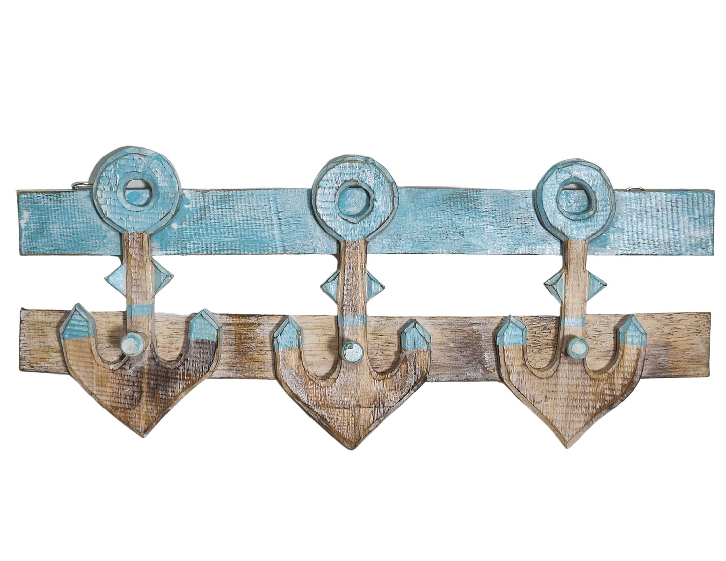 LG Hand Carved Wood Sailboat Ship Anchors with Hooks Nautical Wall Decor Towel Key Hanger