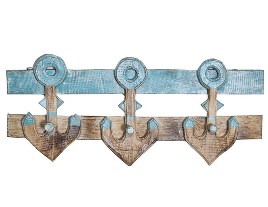 LG Hand Carved Wood Sailboat Ship Anchors with Hooks Nautical Wall Decor Towel Key Hanger