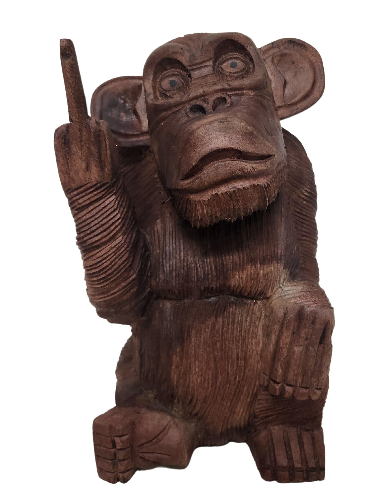 WorldBazzar Large 12" Hand Carved Wooden Monkey with Middle Finger Bad Statue Tiki Décor One of a Kind