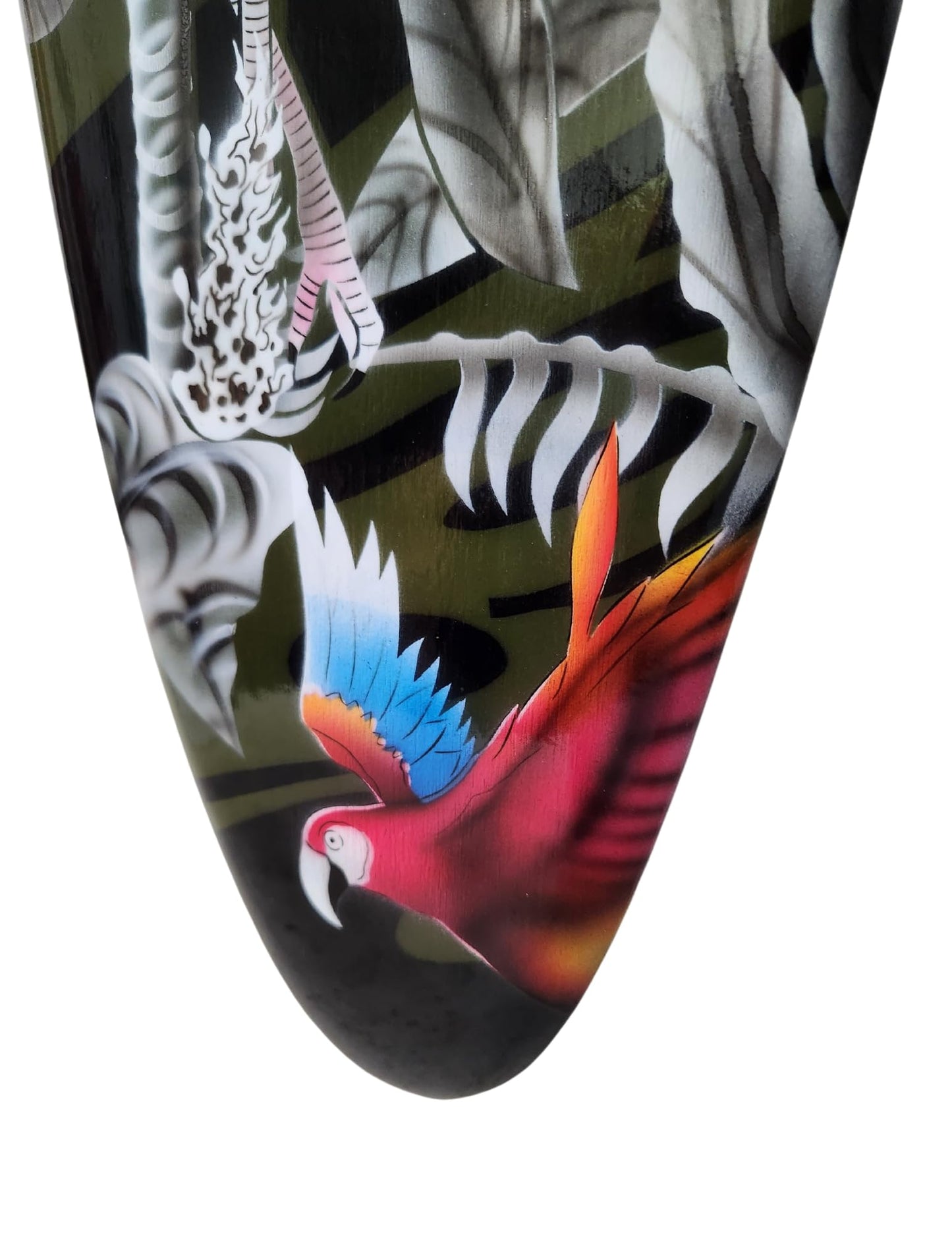Hand Carved Wooden Large FLAMINGO PARROT TOUCAN Palm Tree Sunset Ocean Beach Art Airbrushed Surfboard Art Beer Tiki Bar