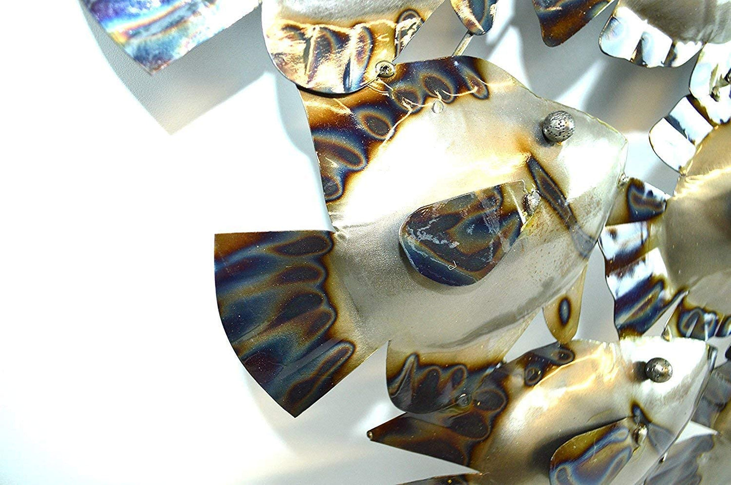 BEAUTIFUL UNIQUE silver NAUTICAL SCHOOL OF FISH METAL WALL ART