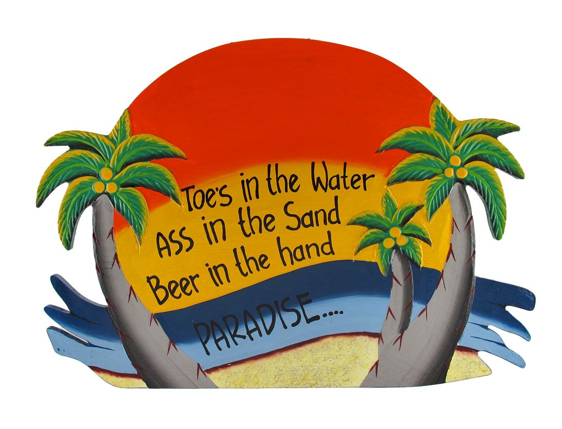 Orange `Toes in the Water` Palm Tree Paradise Wall Plaque