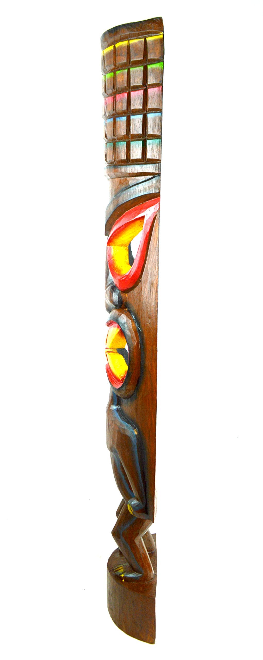 Hand Carved Beautiful 3 Ft Warrior Tiki Totem Pole Mask Statue