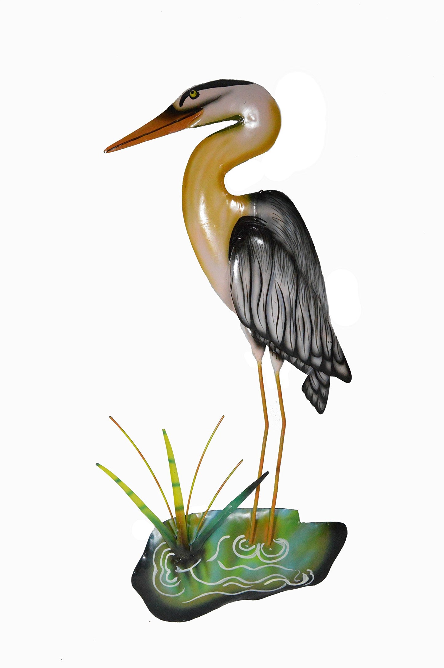 Hand Carved Metal Blue Heron Wall Art Hanging Tropical Nautical Decor CLEARANCE SCRATCH AND DENT SALE